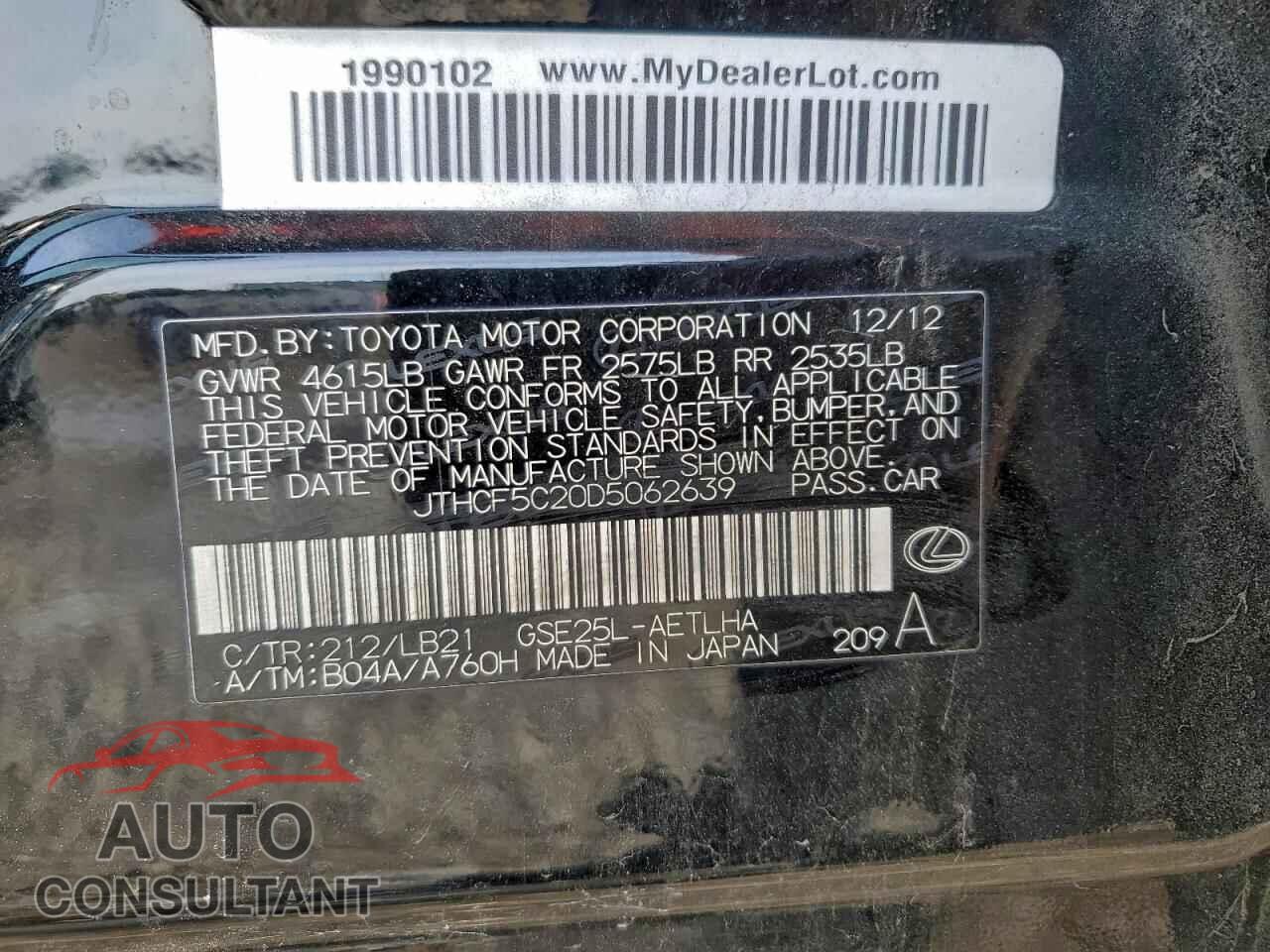 LEXUS IS 2013 - JTHCF5C20D5062639
