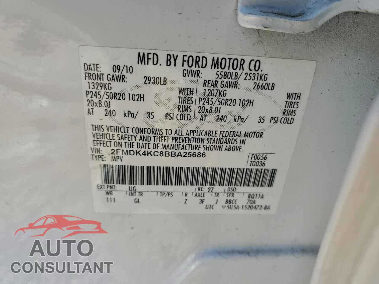 FORD EDGE 2011 - 2FMDK4KC8BBA25686