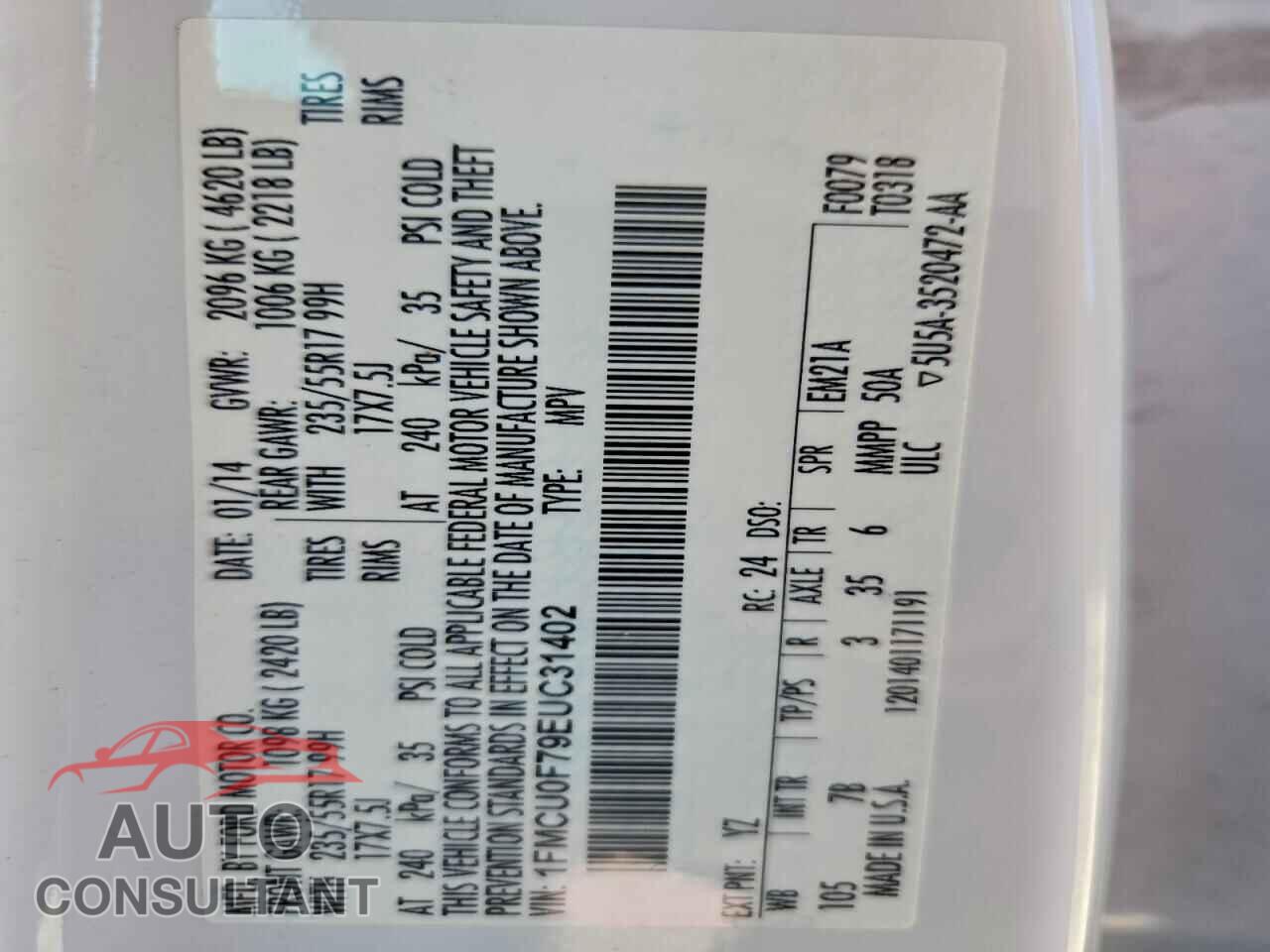 FORD ESCAPE 2014 - 1FMCU0F79EUC31402