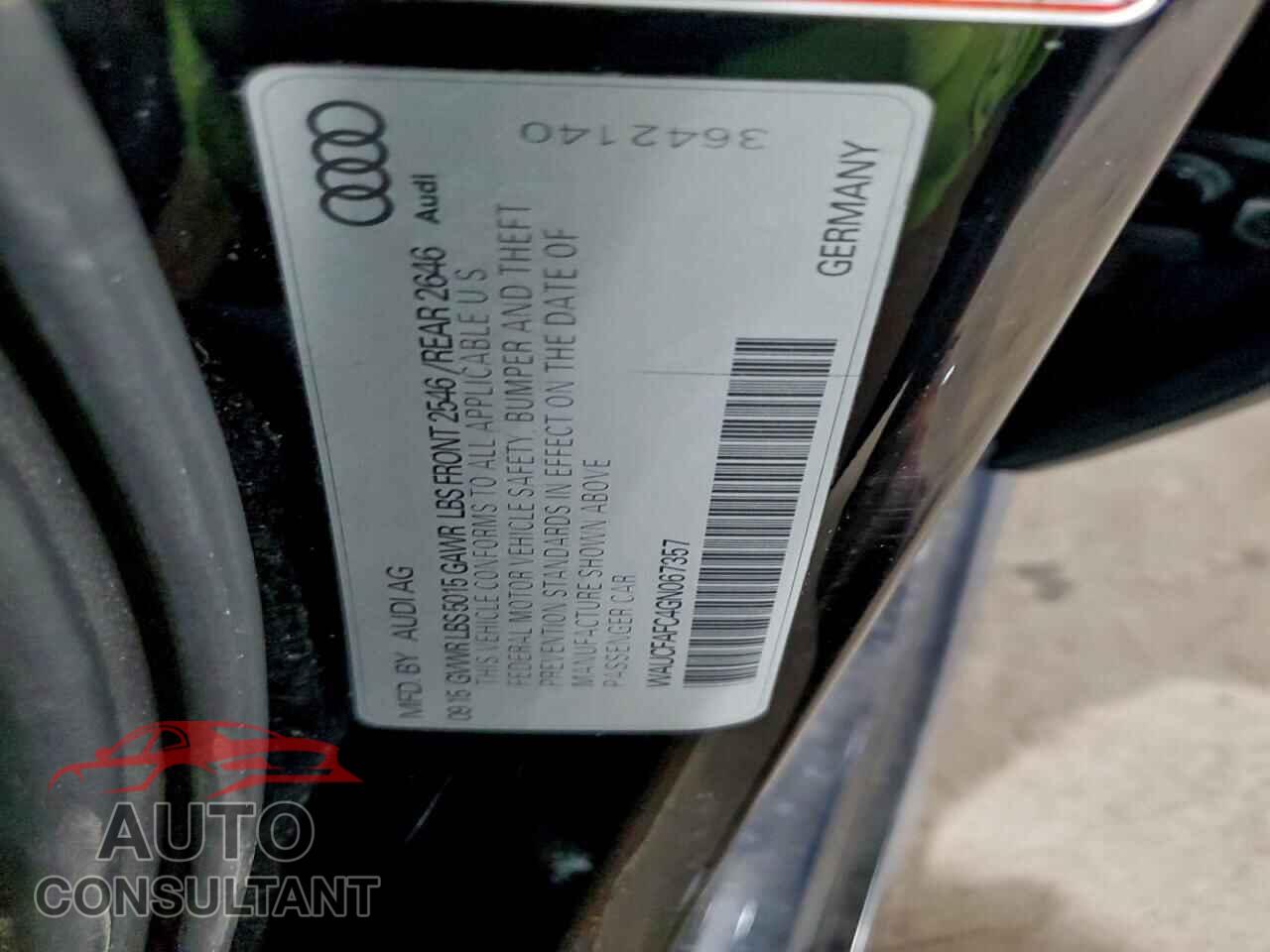 AUDI A6 2016 - WAUCFAFC4GN067357