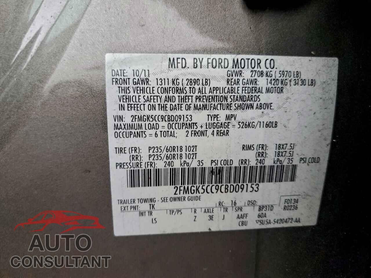FORD FLEX 2012 - 2FMGK5CC9CBD09153