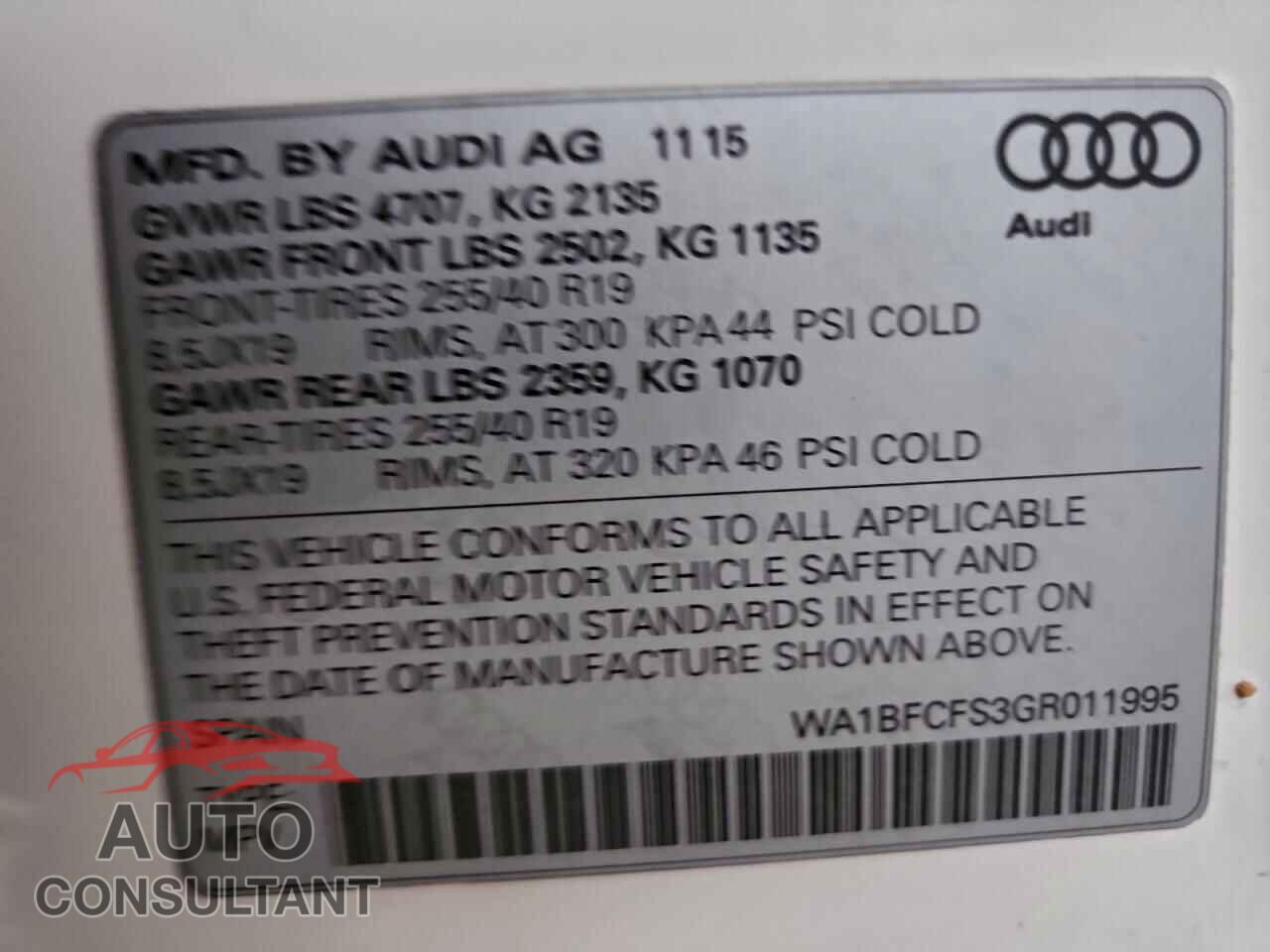 AUDI Q3 2016 - WA1BFCFS3GR011995