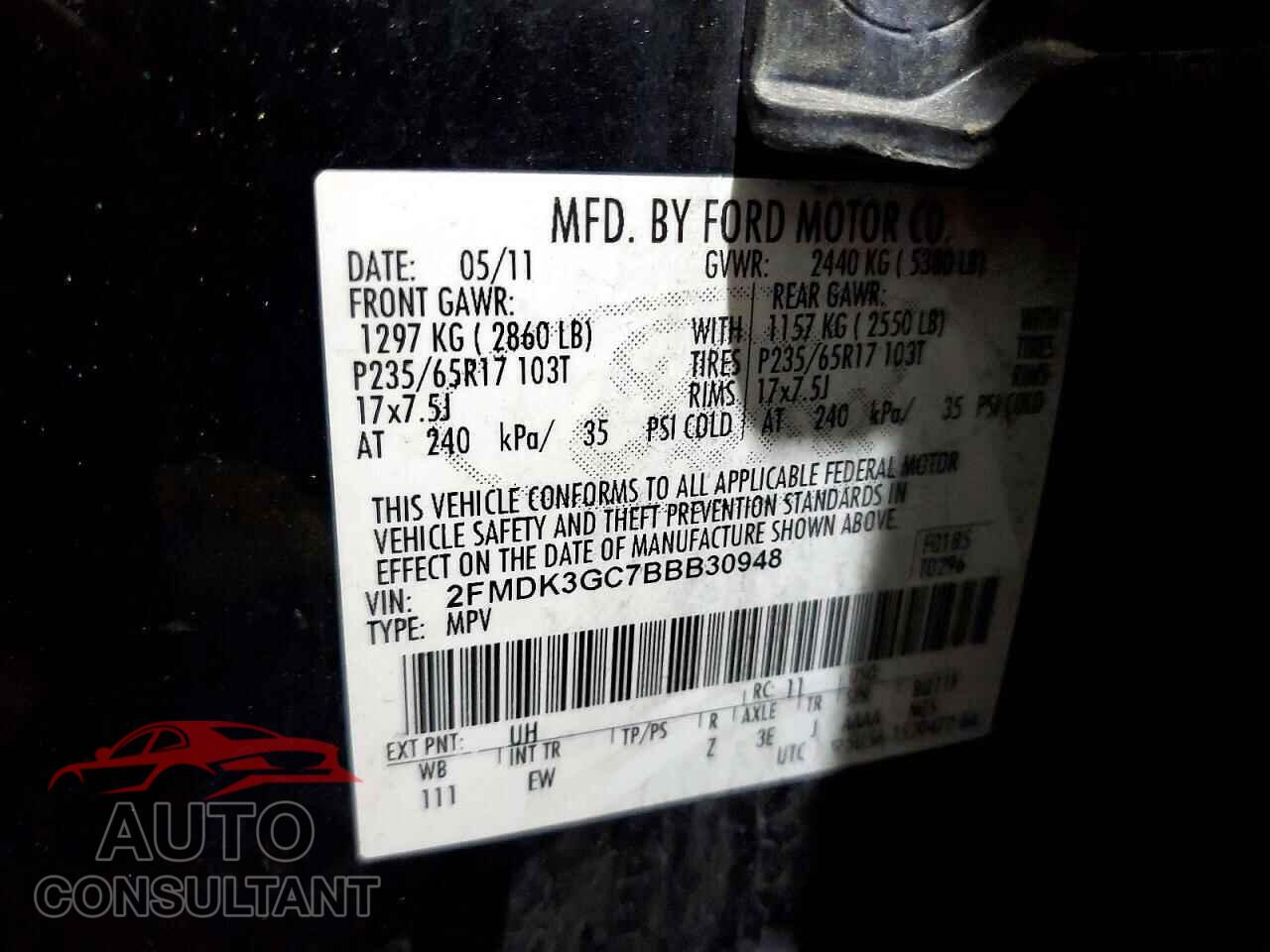 FORD EDGE 2011 - 2FMDK3GC7BBB30948
