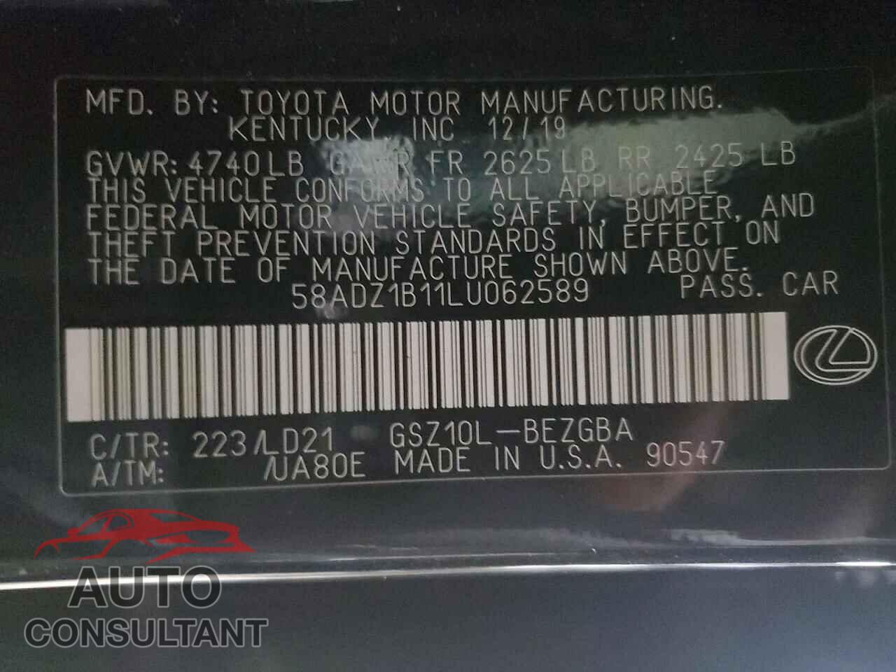 LEXUS ES350 2020 - 58ADZ1B11LU062589