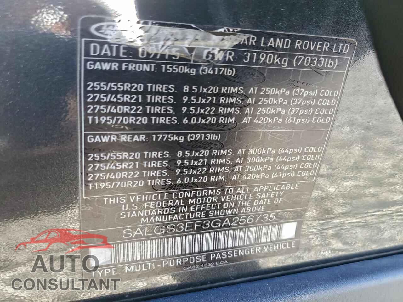 LAND ROVER RANGEROVER 2016 - SALGS3EF3GA256735