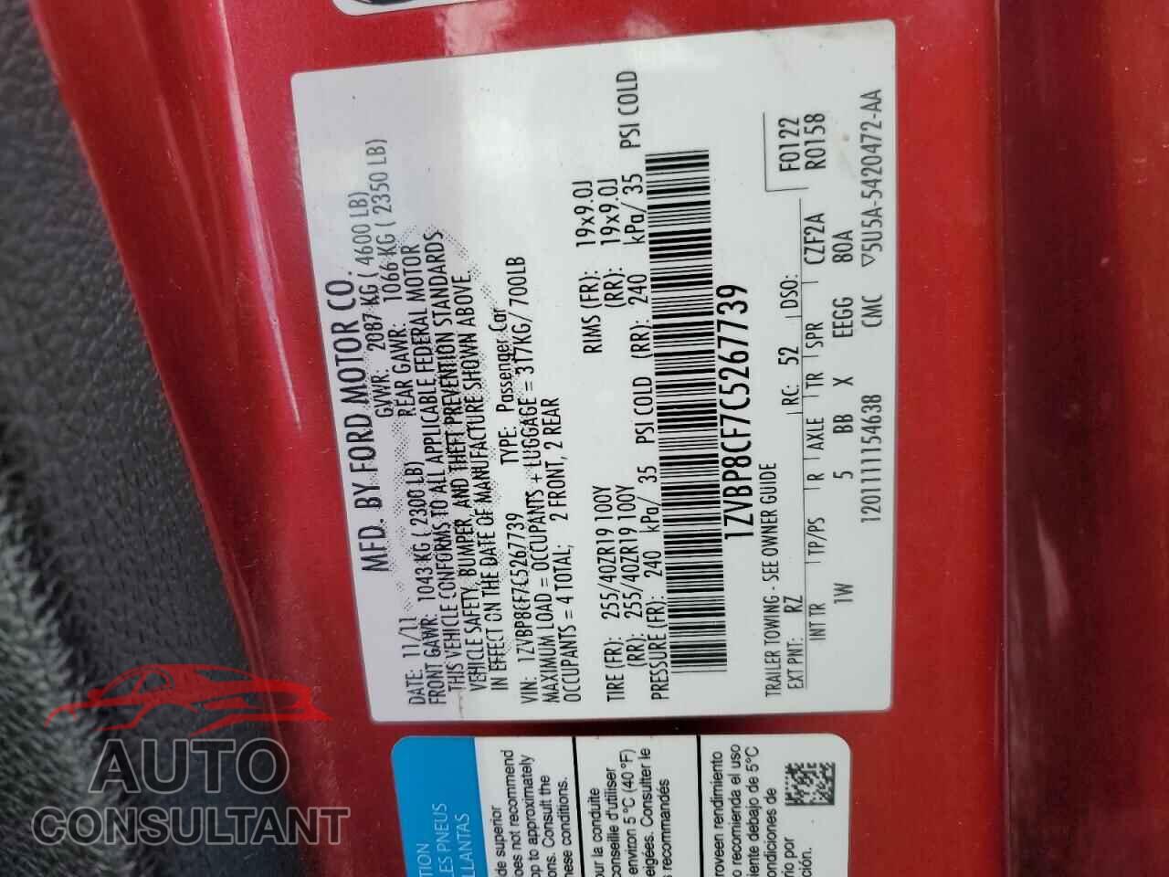 FORD MUSTANG 2012 - 1ZVBP8CF7C5267739