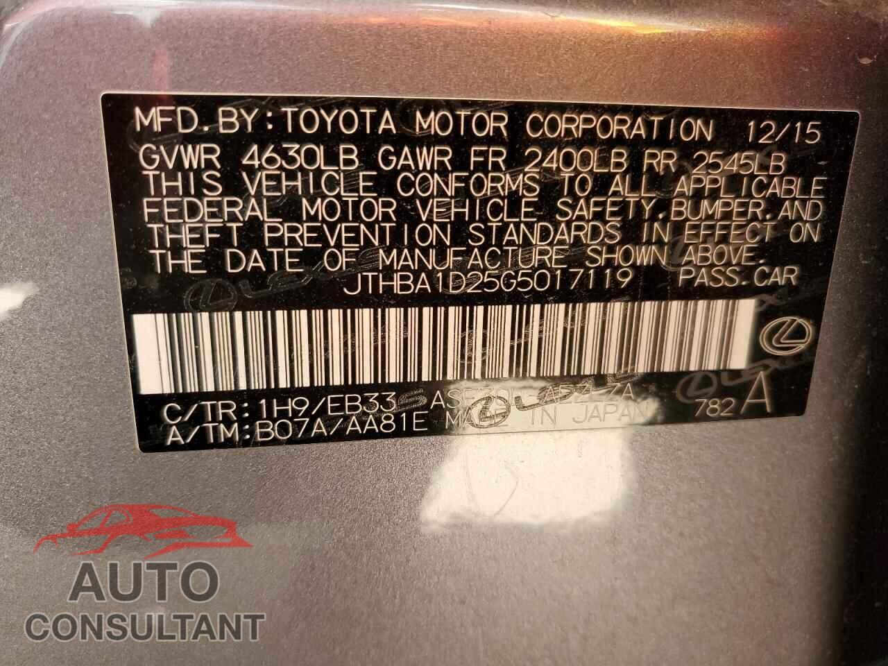 LEXUS IS 2016 - JTHBA1D25G5017119