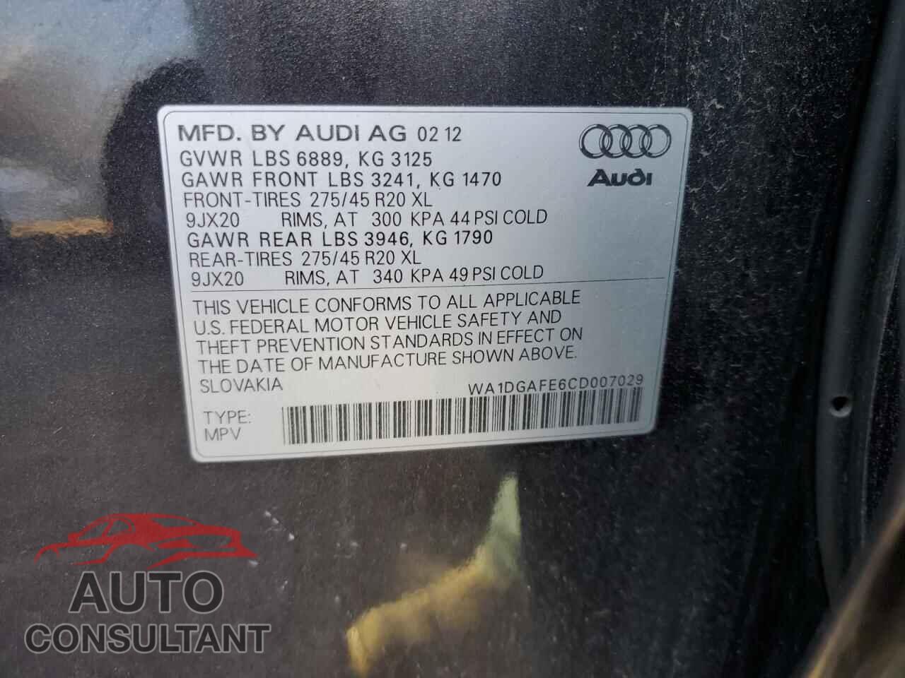 AUDI Q7 2012 - WA1DGAFE6CD007029
