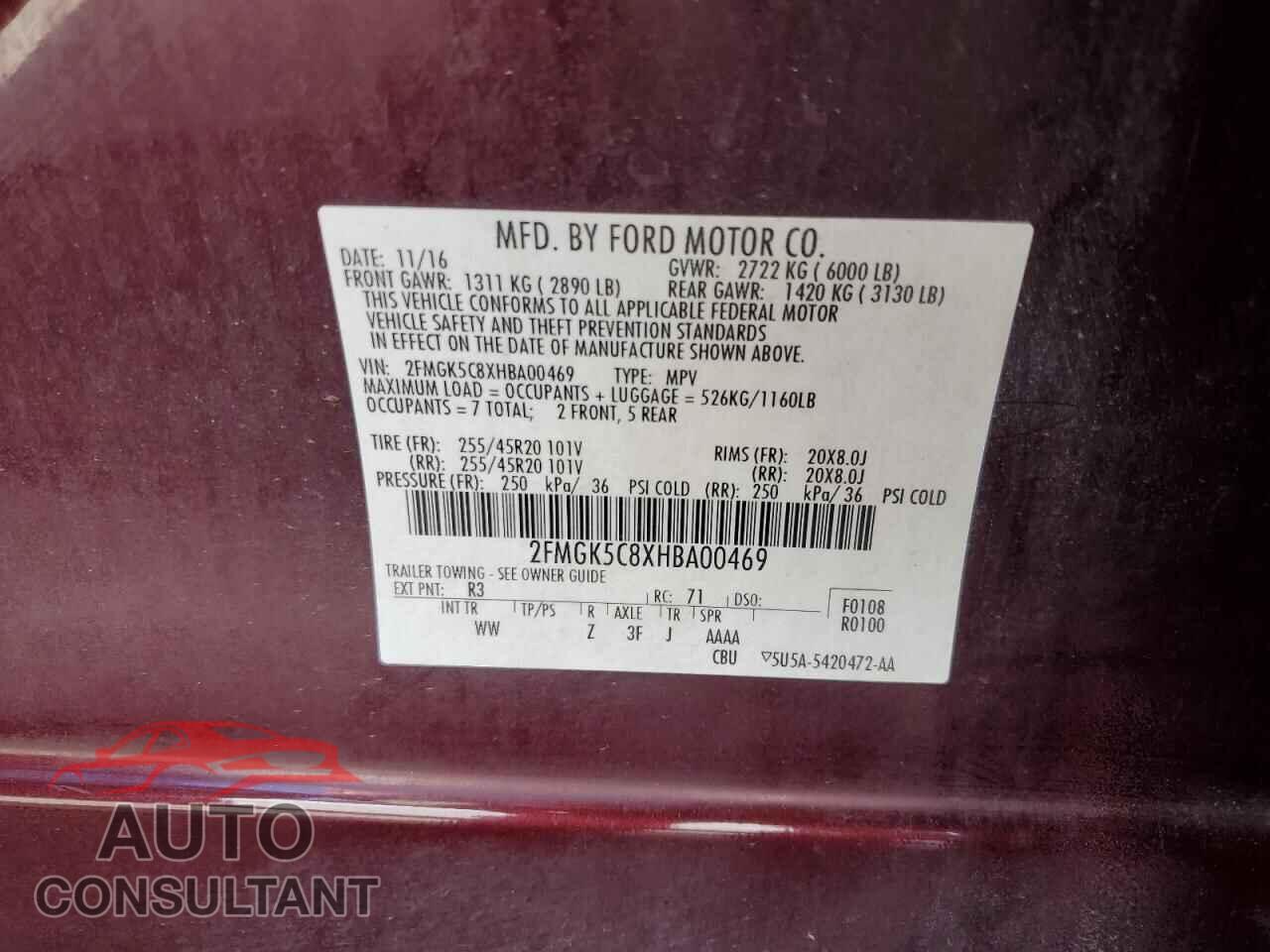 FORD FLEX 2017 - 2FMGK5C8XHBA00469