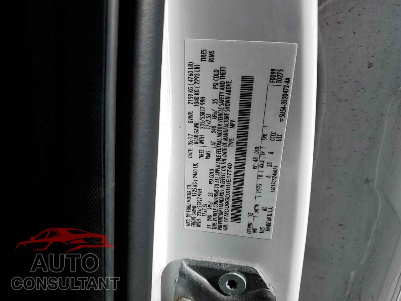 FORD ESCAPE 2017 - 1FMCU9GDXHUE17740
