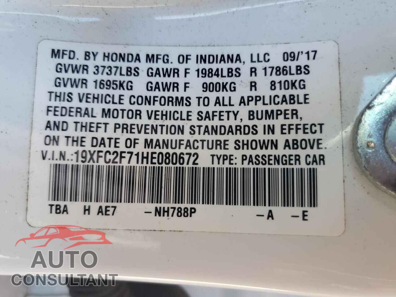 HONDA CIVIC 2017 - 19XFC2F71HE080672