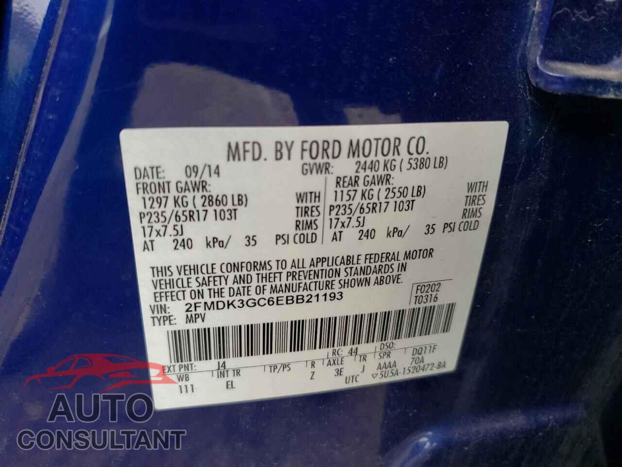 FORD EDGE 2014 - 2FMDK3GC6EBB21193
