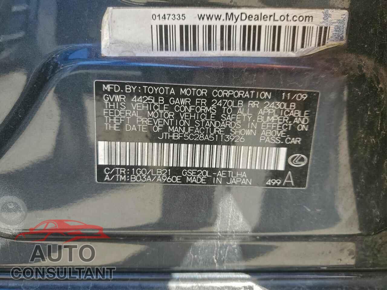 LEXUS IS 2010 - JTHBF5C28A5113926