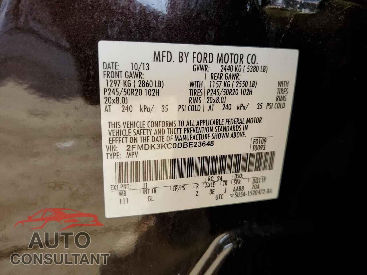 FORD EDGE 2013 - 2FMDK3KC0DBE23648