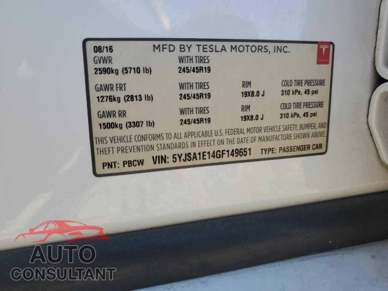 TESLA MODEL S 2016 - 5YJSA1E14GF149651