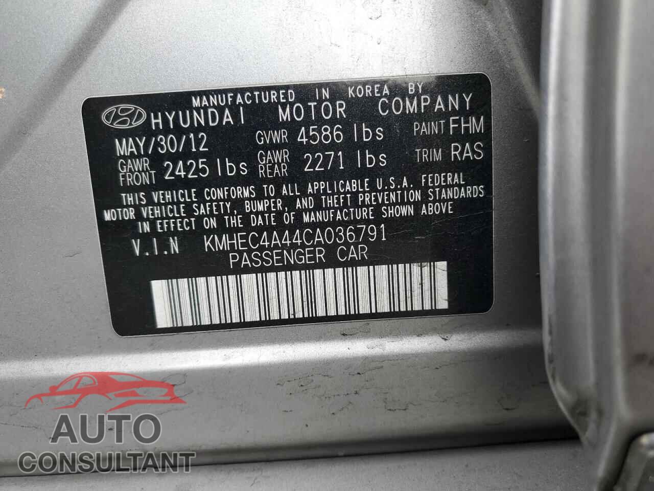 HYUNDAI SONATA 2012 - KMHEC4A44CA036791