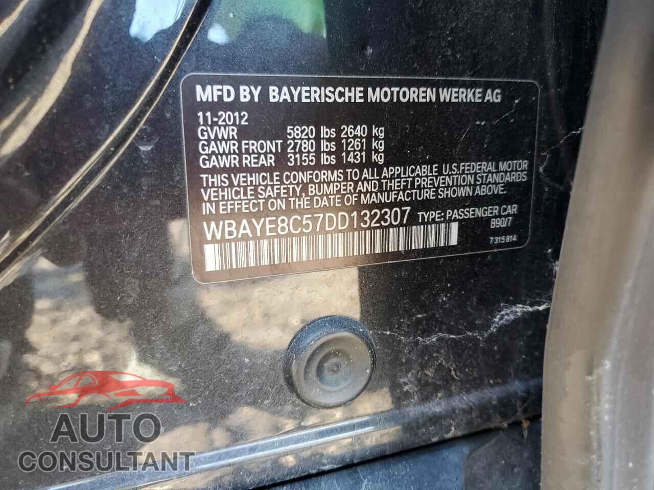 BMW 7 SERIES 2013 - WBAYE8C57DD132307