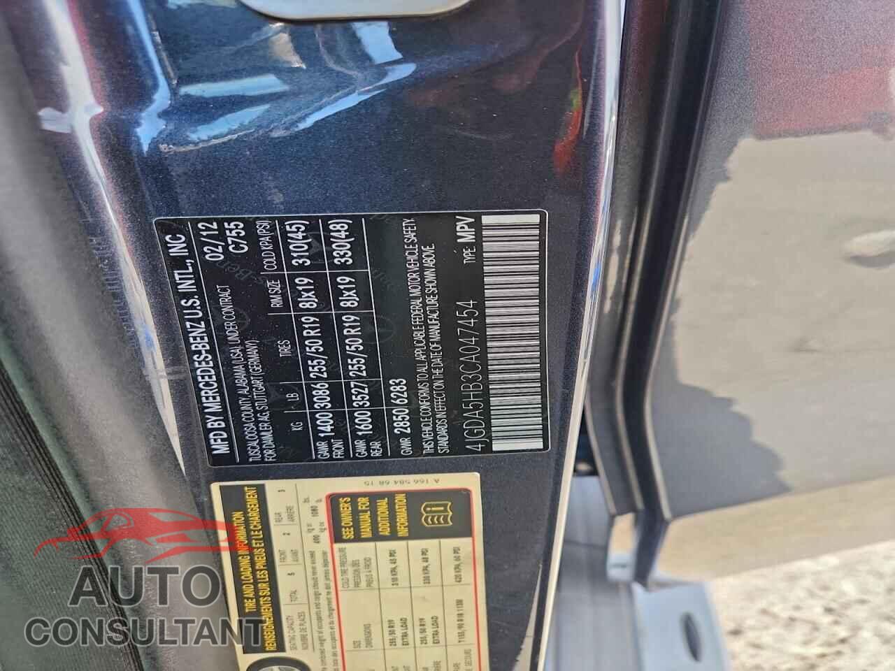 MERCEDES-BENZ M-CLASS 2012 - 4JGDA5HB3CA047454