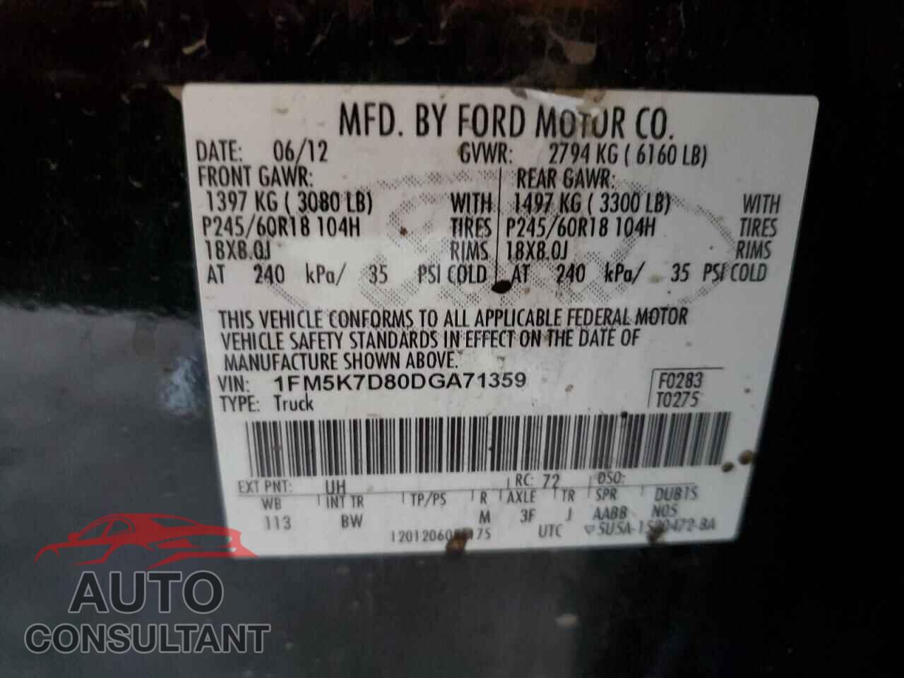 FORD EXPLORER 2013 - 1FM5K7D80DGA71359