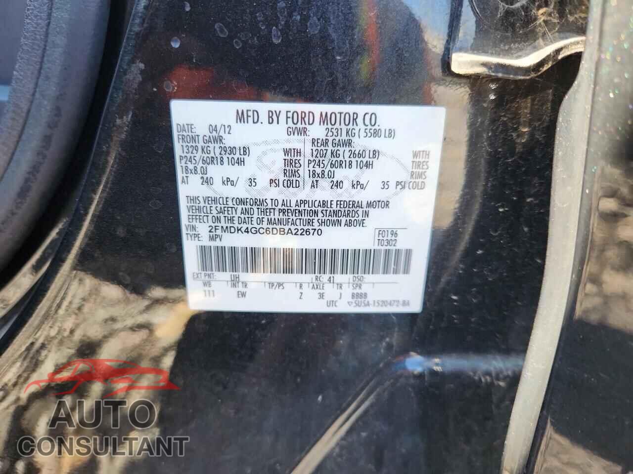 FORD EDGE 2013 - 2FMDK4GC6DBA22670