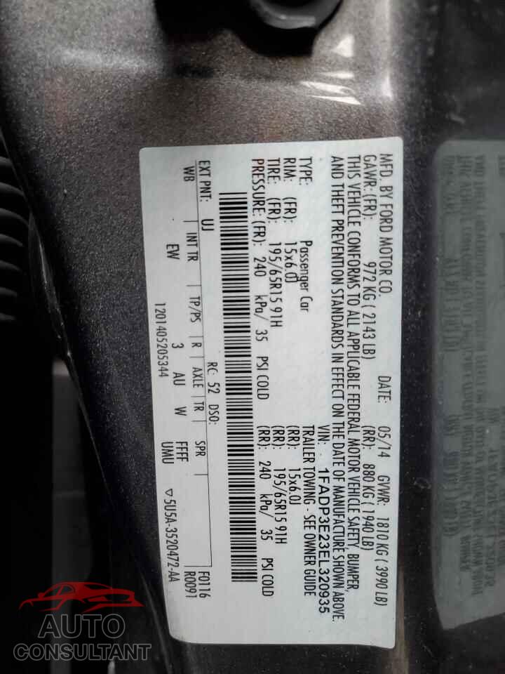 FORD FOCUS 2014 - 1FADP3E23EL320935