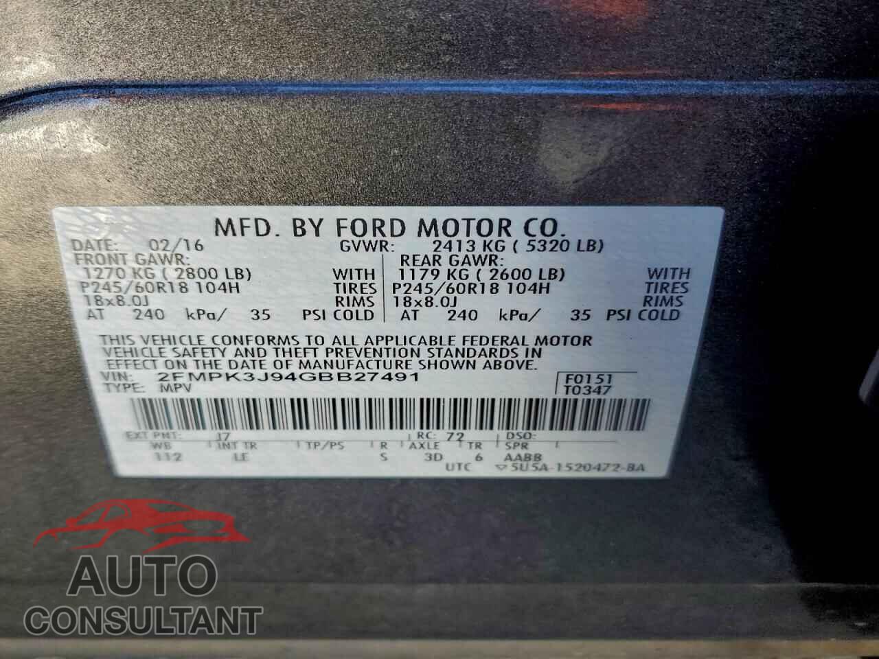 FORD EDGE 2016 - 2FMPK3J94GBB27491