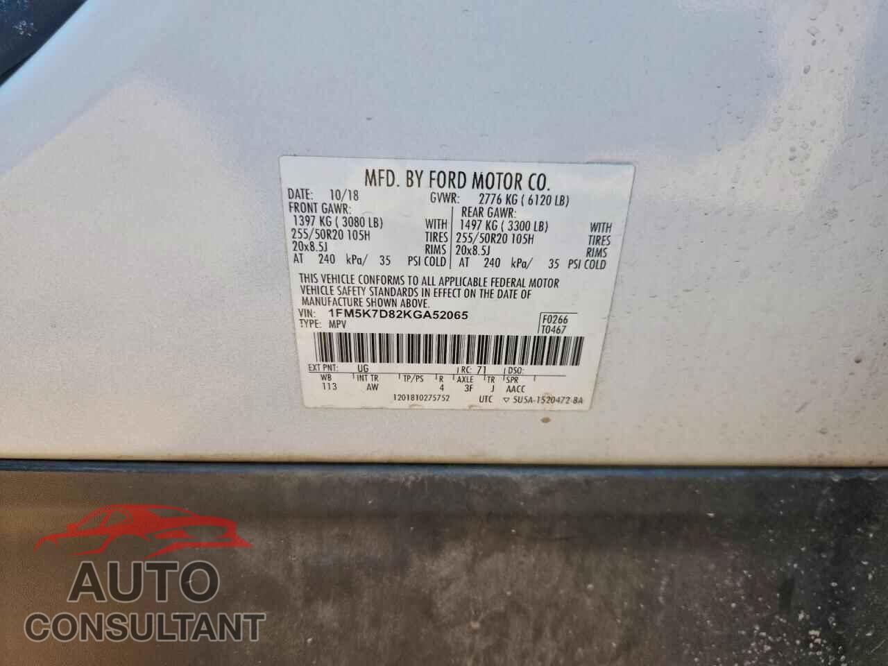 FORD EXPLORER 2019 - 1FM5K7D82KGA52065