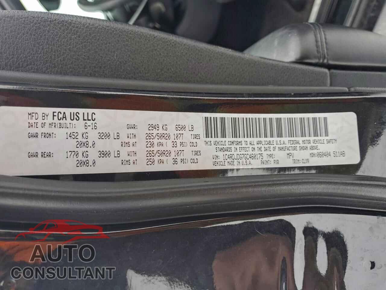 DODGE DURANGO 2016 - 1C4RDJDG7GC460175