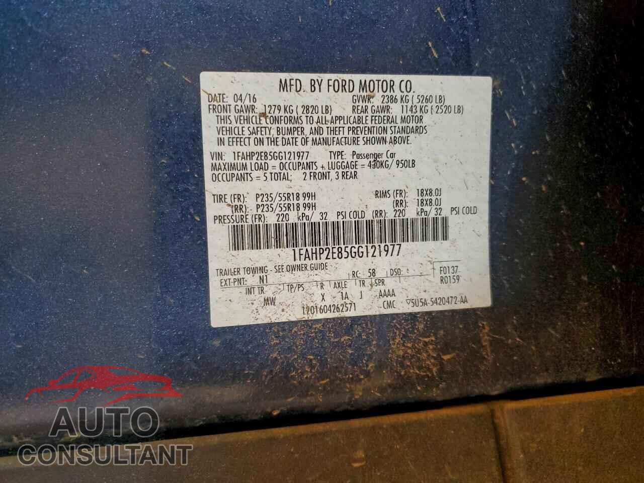 FORD TAURUS 2016 - 1FAHP2E85GG121977