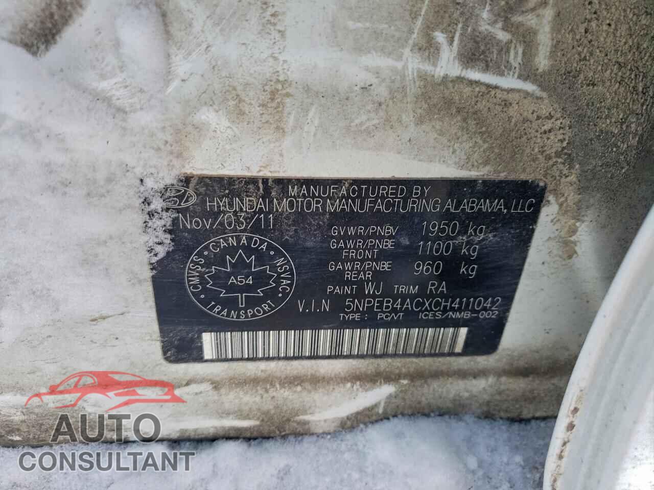 HYUNDAI SONATA 2012 - 5NPEB4ACXCH411042