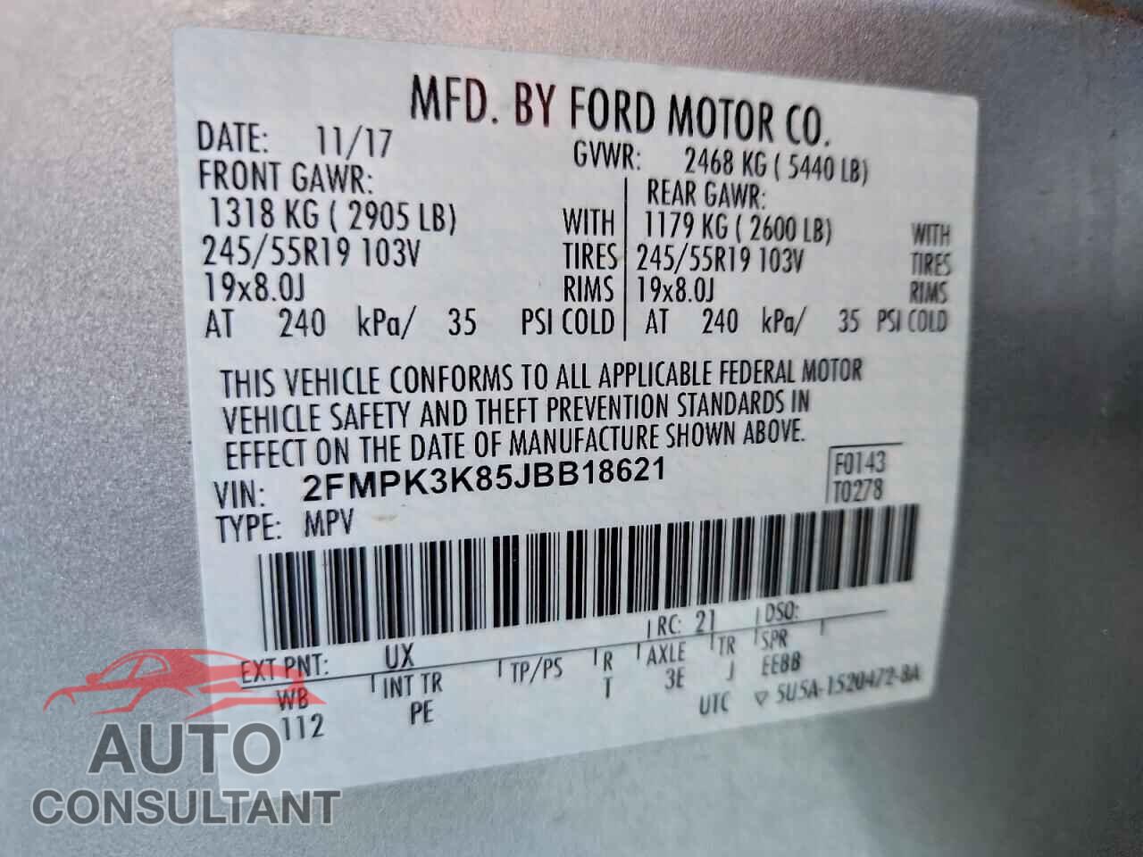 FORD EDGE 2018 - 2FMPK3K85JBB18621