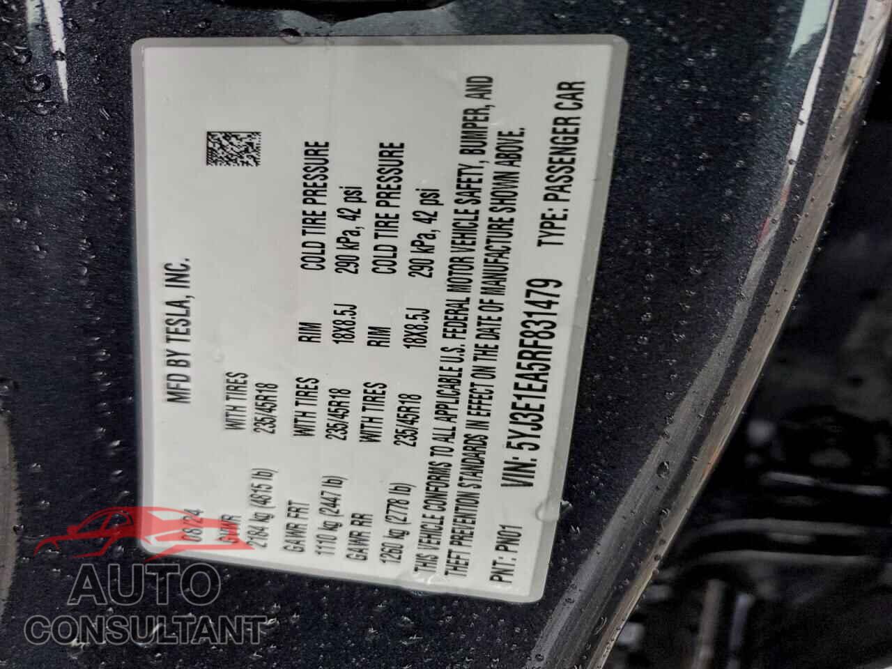 TESLA MODEL 3 2024 - 5YJ3E1EA5RF831479