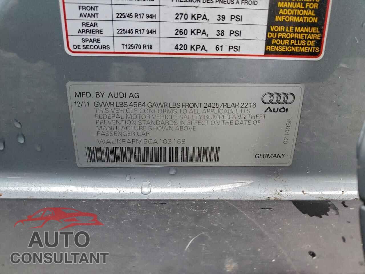 AUDI A3 2012 - WAUKEAFM6CA103168