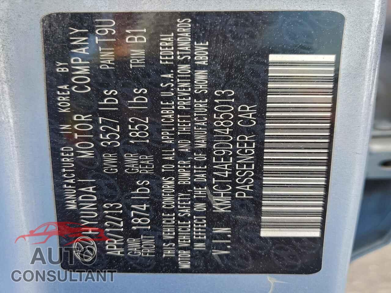 HYUNDAI ACCENT 2013 - KMHCT4AE9DU485013