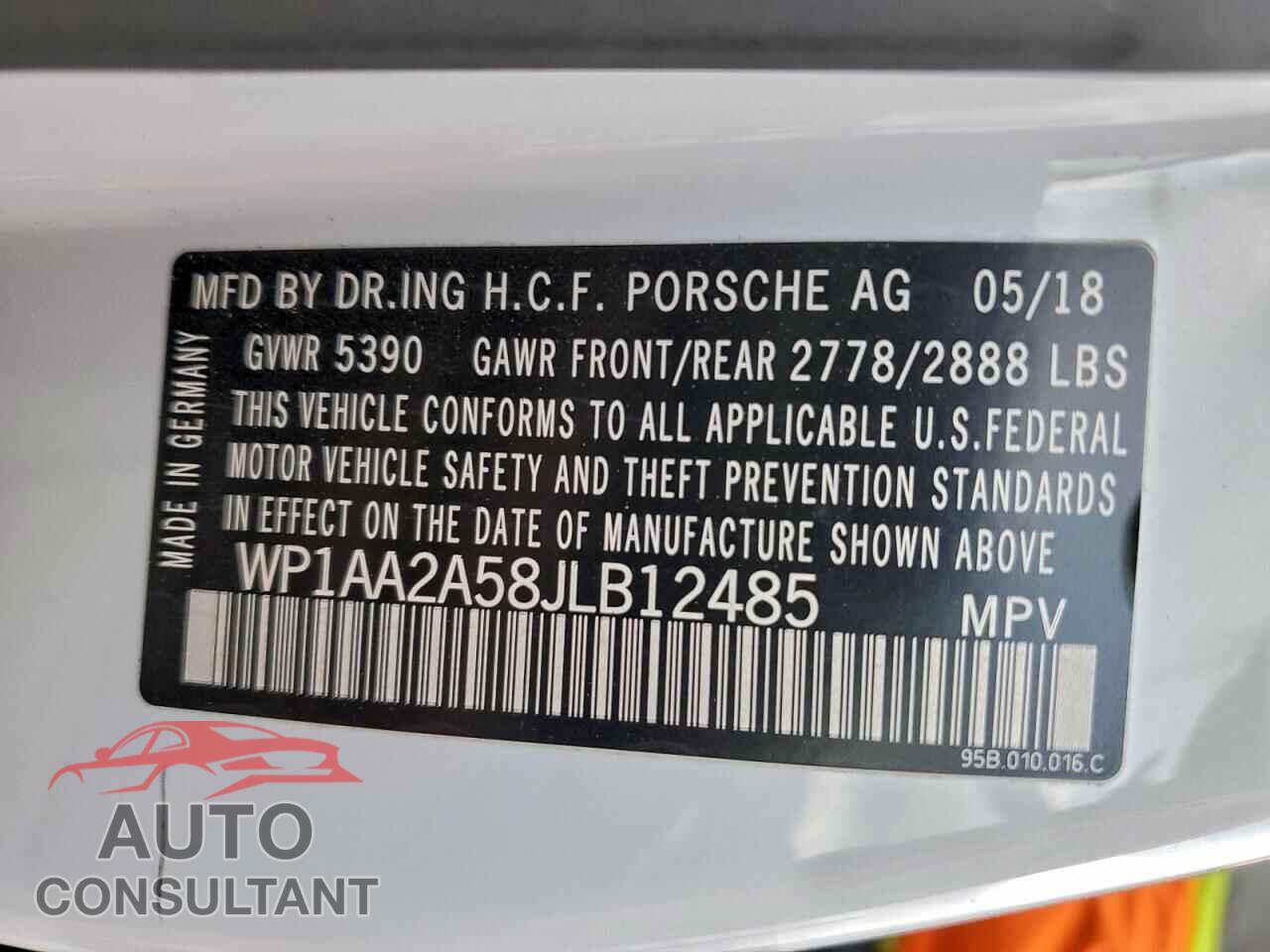 PORSCHE MACAN 2018 - WP1AA2A58JLB12485
