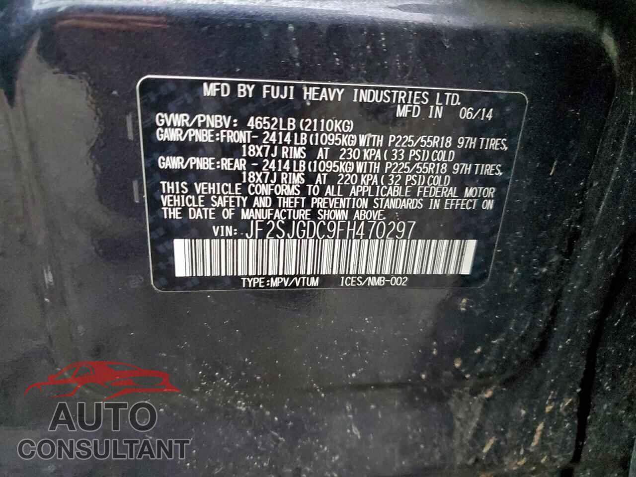 SUBARU FORESTER 2015 - JF2SJGDC9FH470297