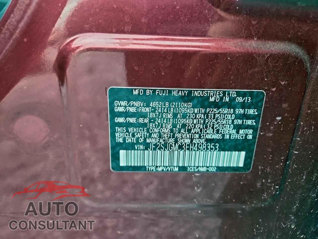 SUBARU FORESTER 2014 - JF2SJGMC3EH498353