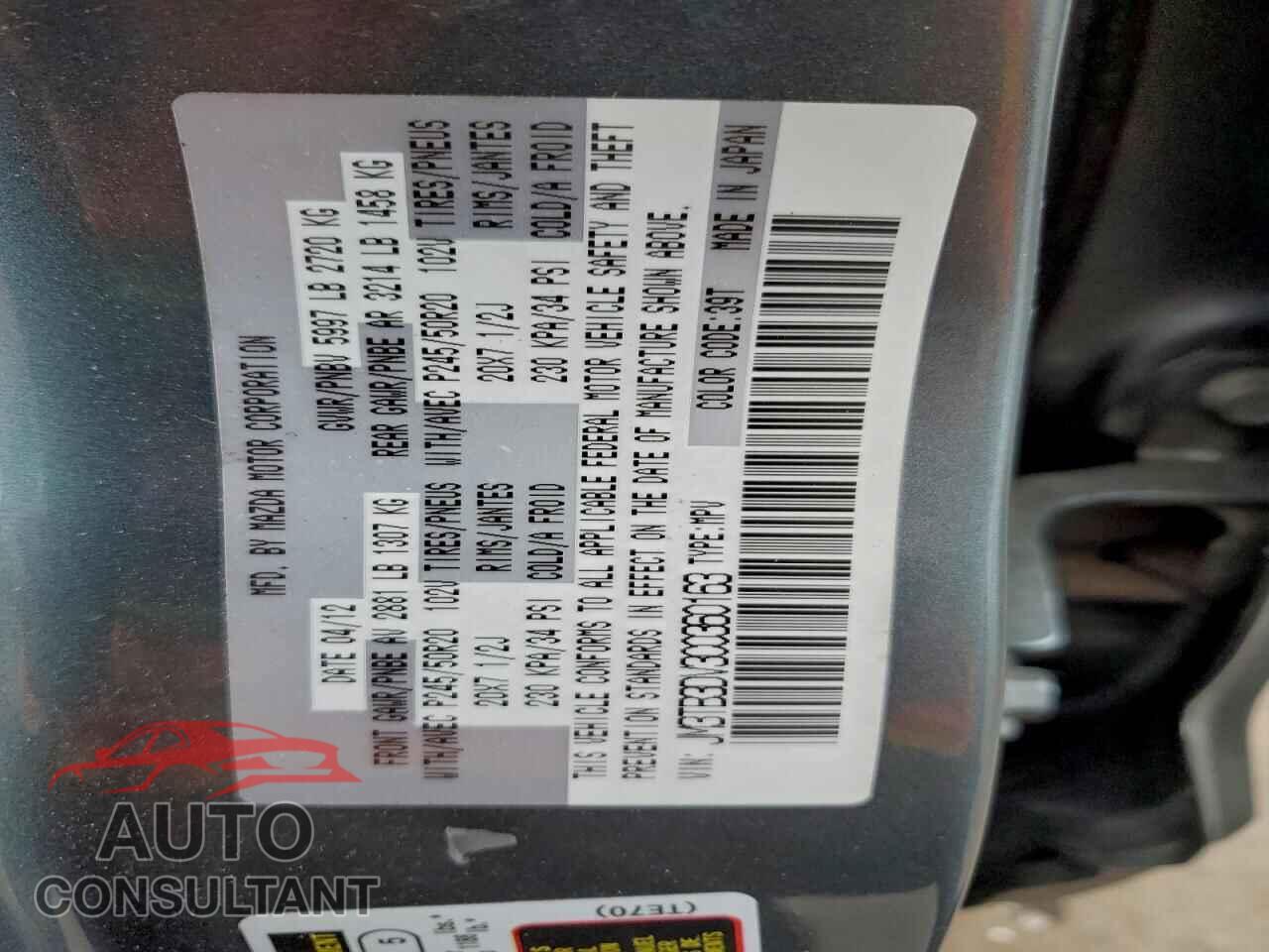 MAZDA CX-9 2012 - JM3TB3DV3C0360163