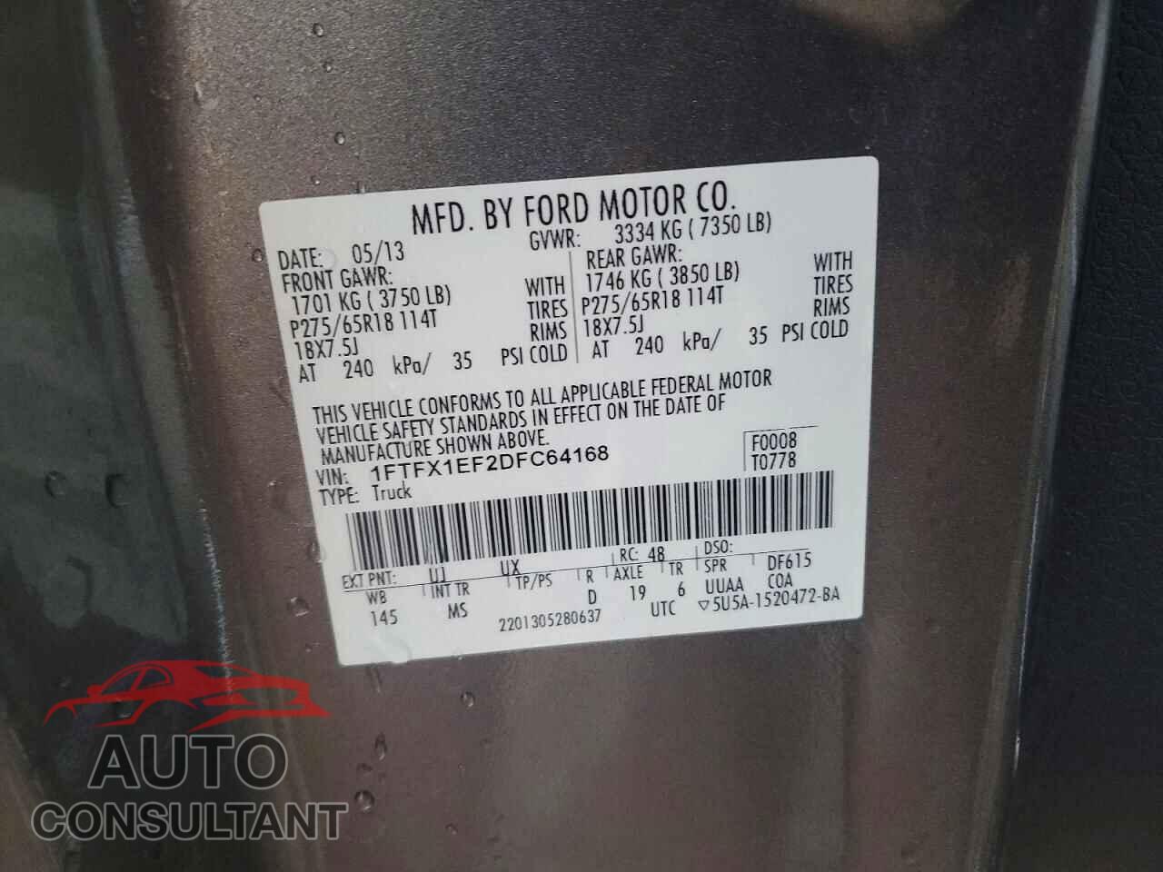 FORD F150 2013 - 1FTFX1EF2DFC64168