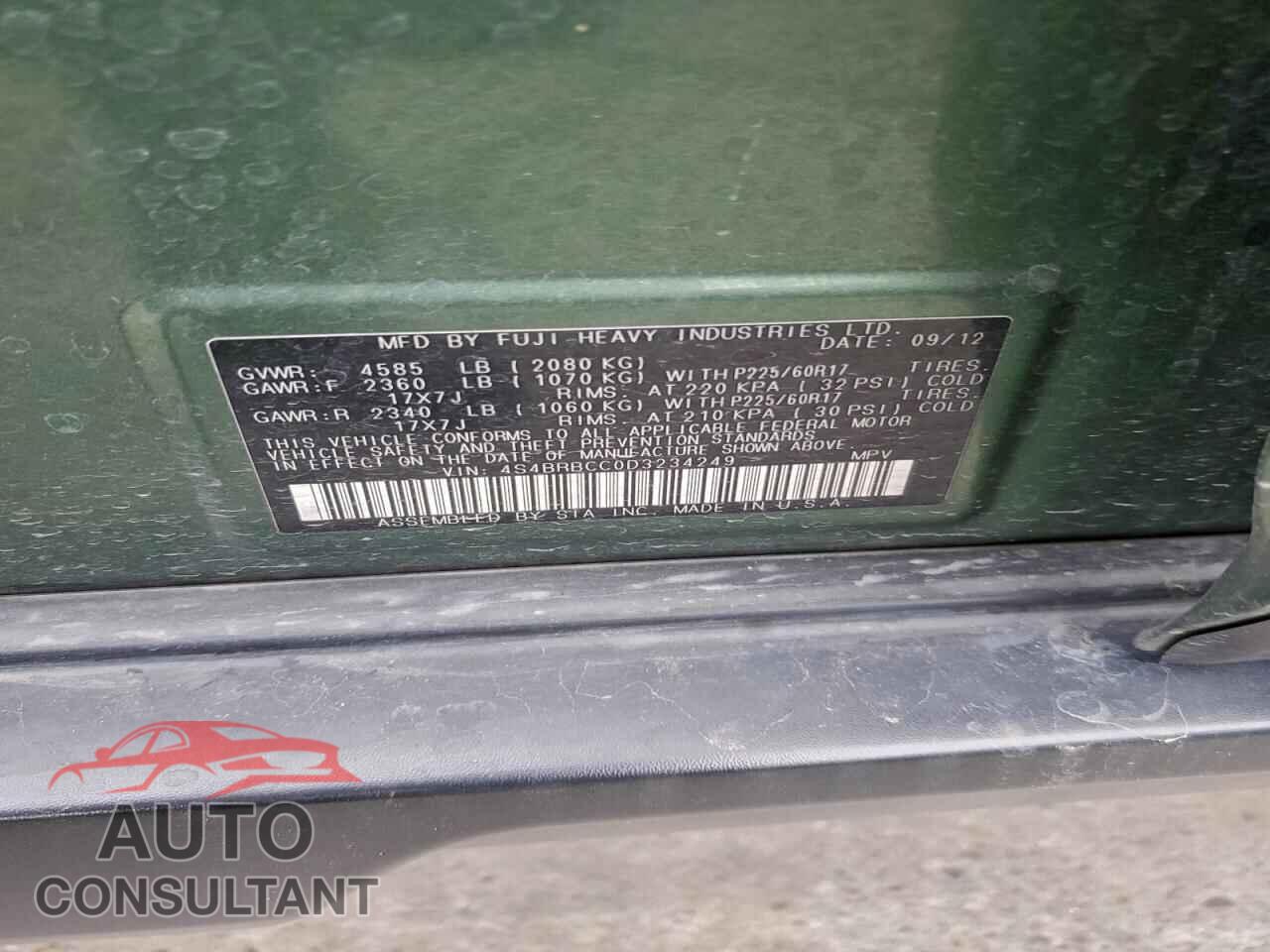 SUBARU OUTBACK 2013 - 4S4BRBCC0D3234249
