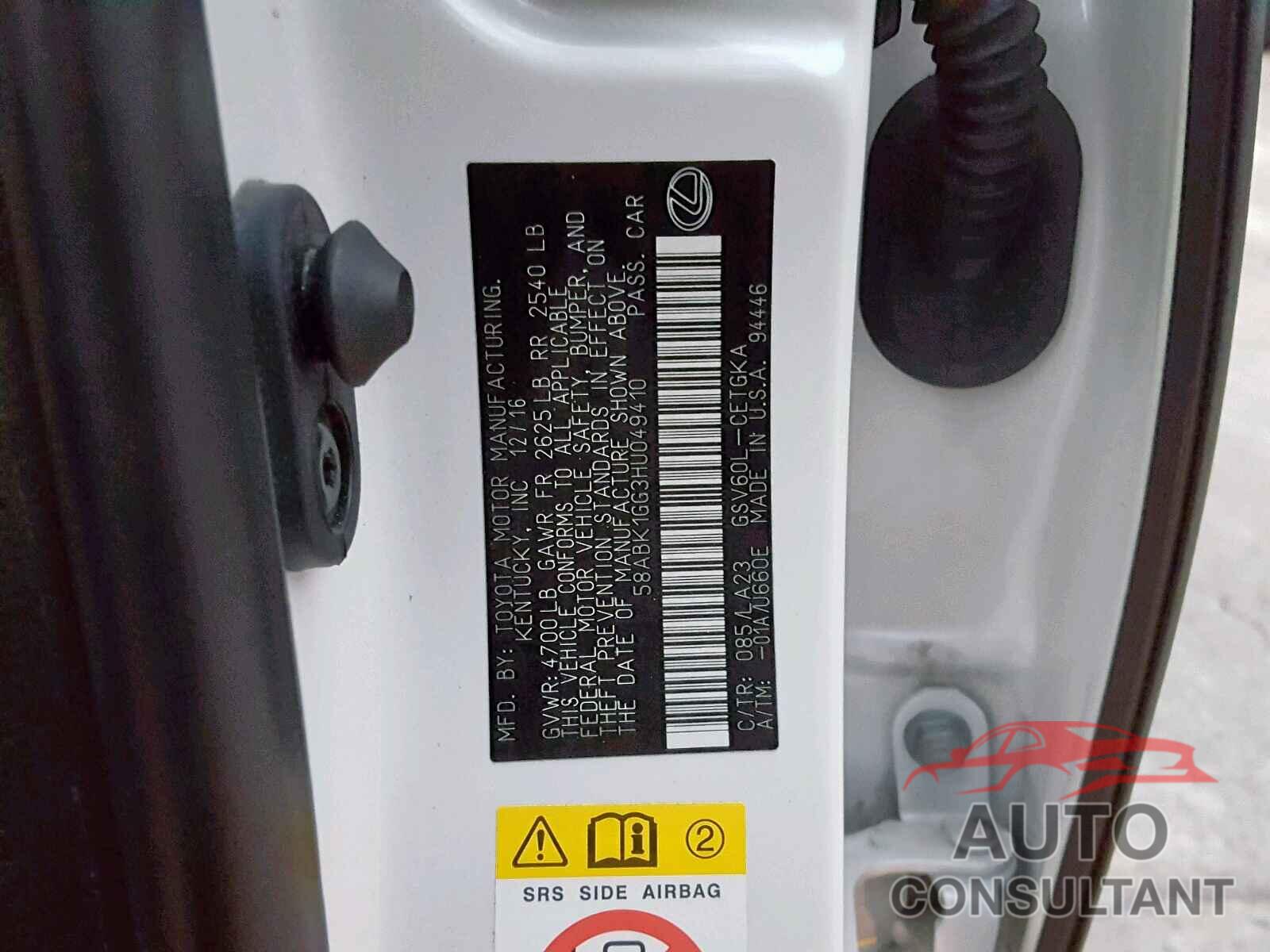 LEXUS ES350 2017 - 58ABK1GG3HU049410