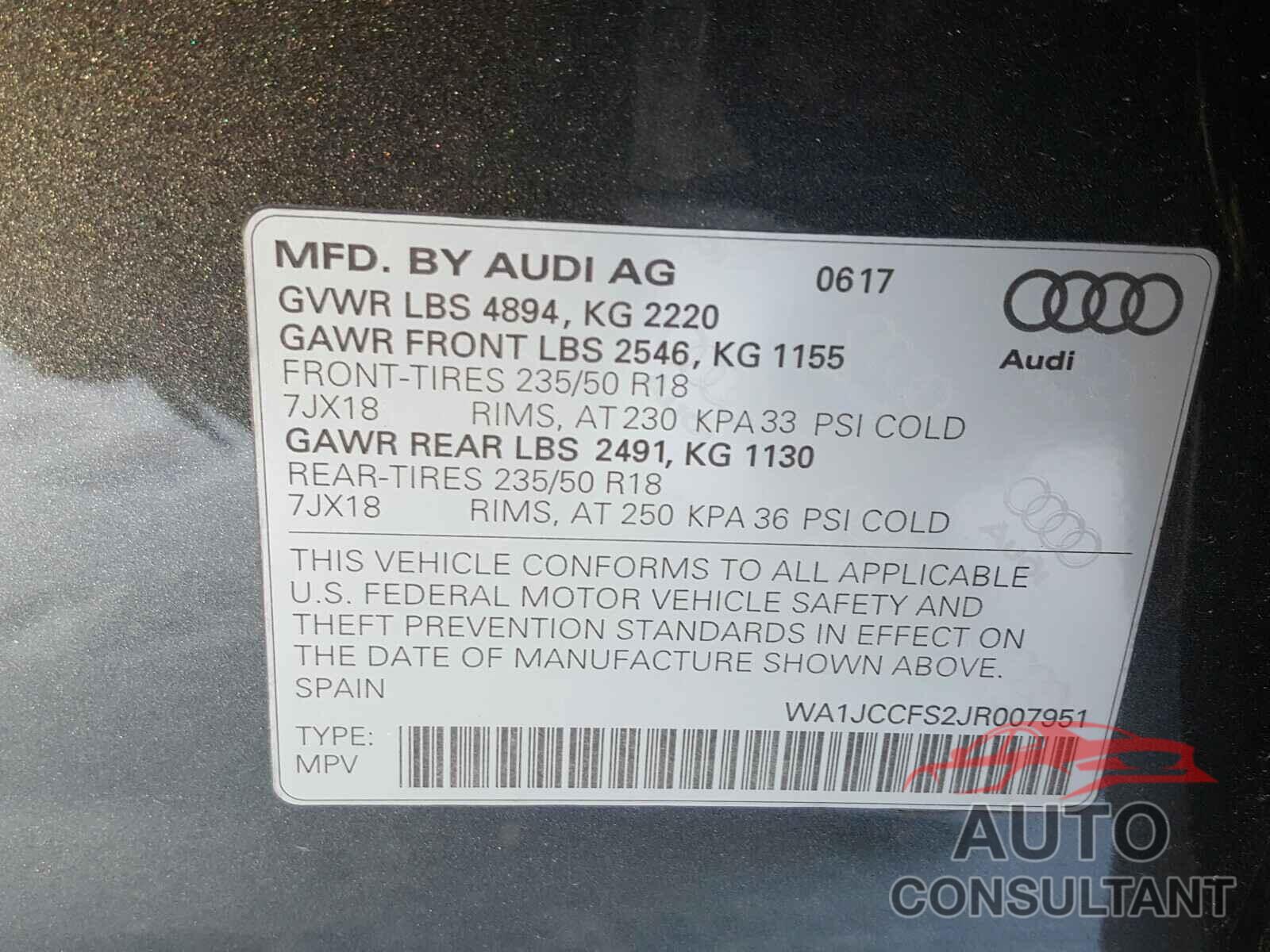 AUDI Q3 PREMIUM 2018 - WA1JCCFS2JR007951