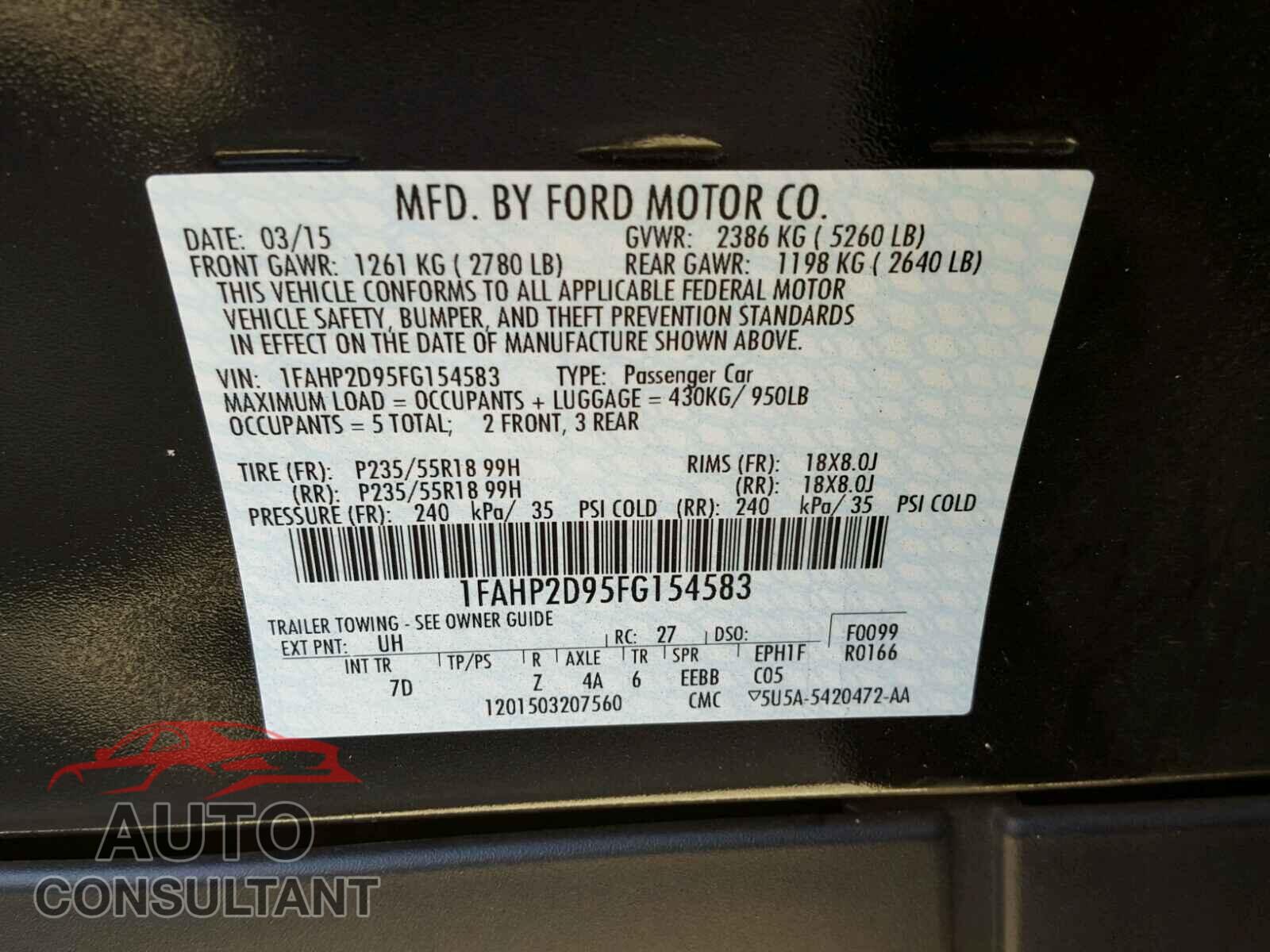 FORD TAURUS 2015 - 1FAHP2D95FG154583