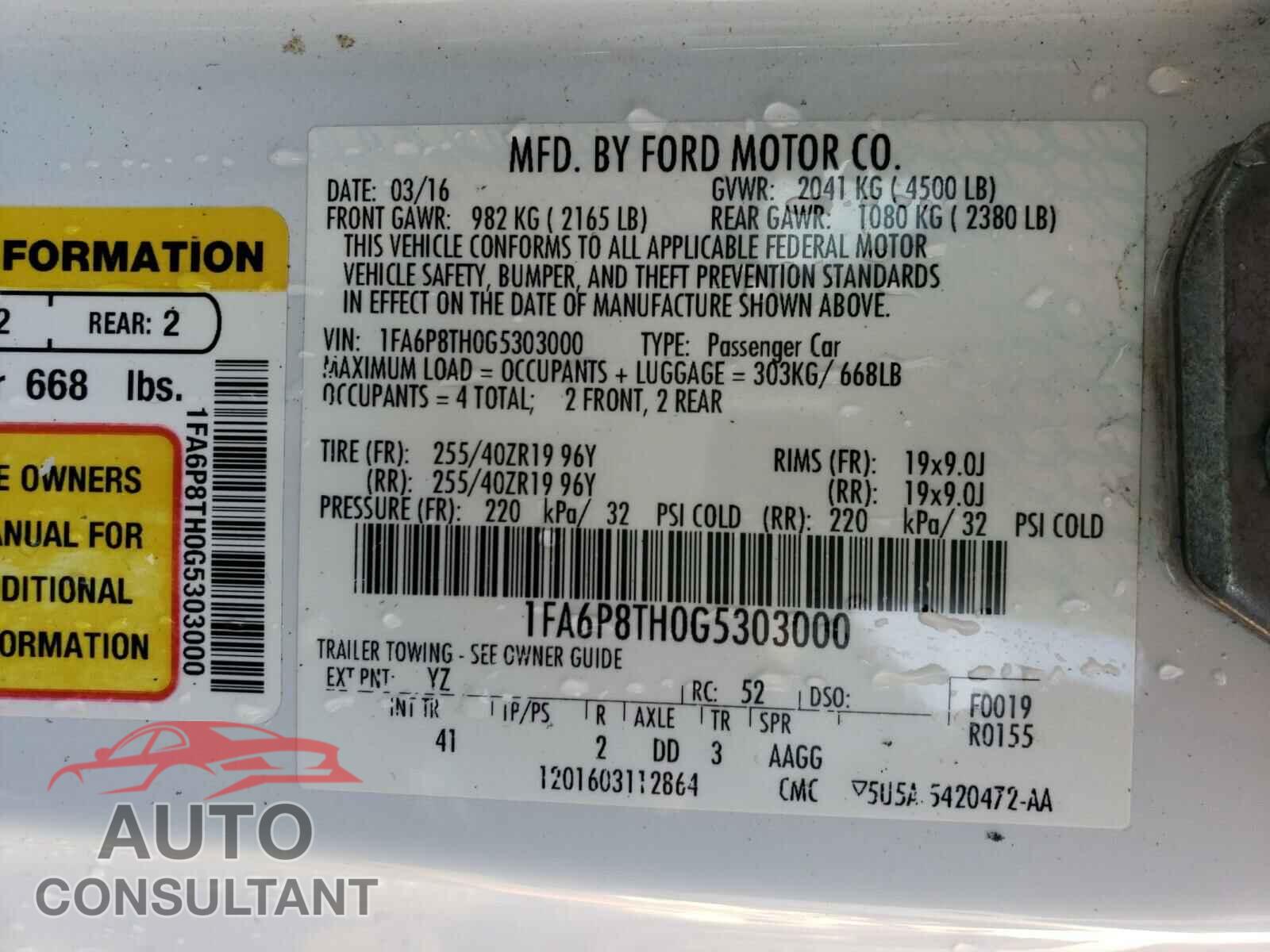 FORD MUSTANG 2016 - 1FA6P8TH0G5303000