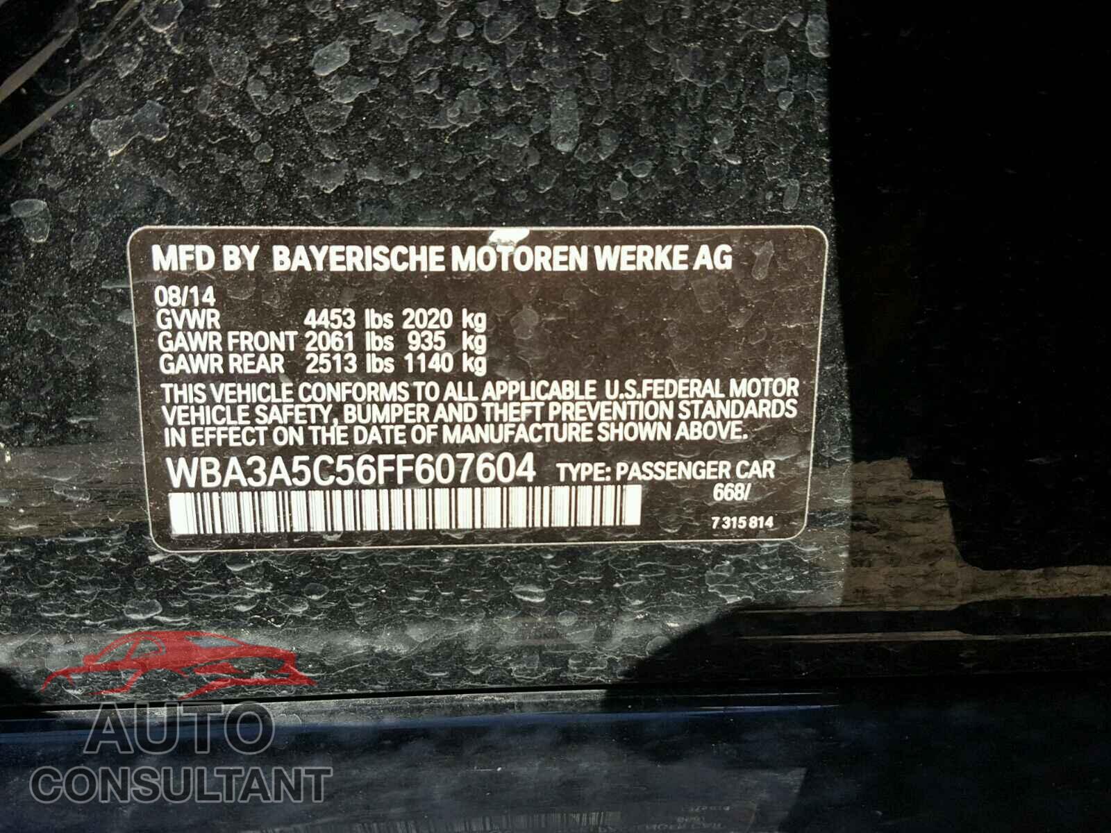 BMW 3 SERIES 2015 - WBA3A5C56FF607604