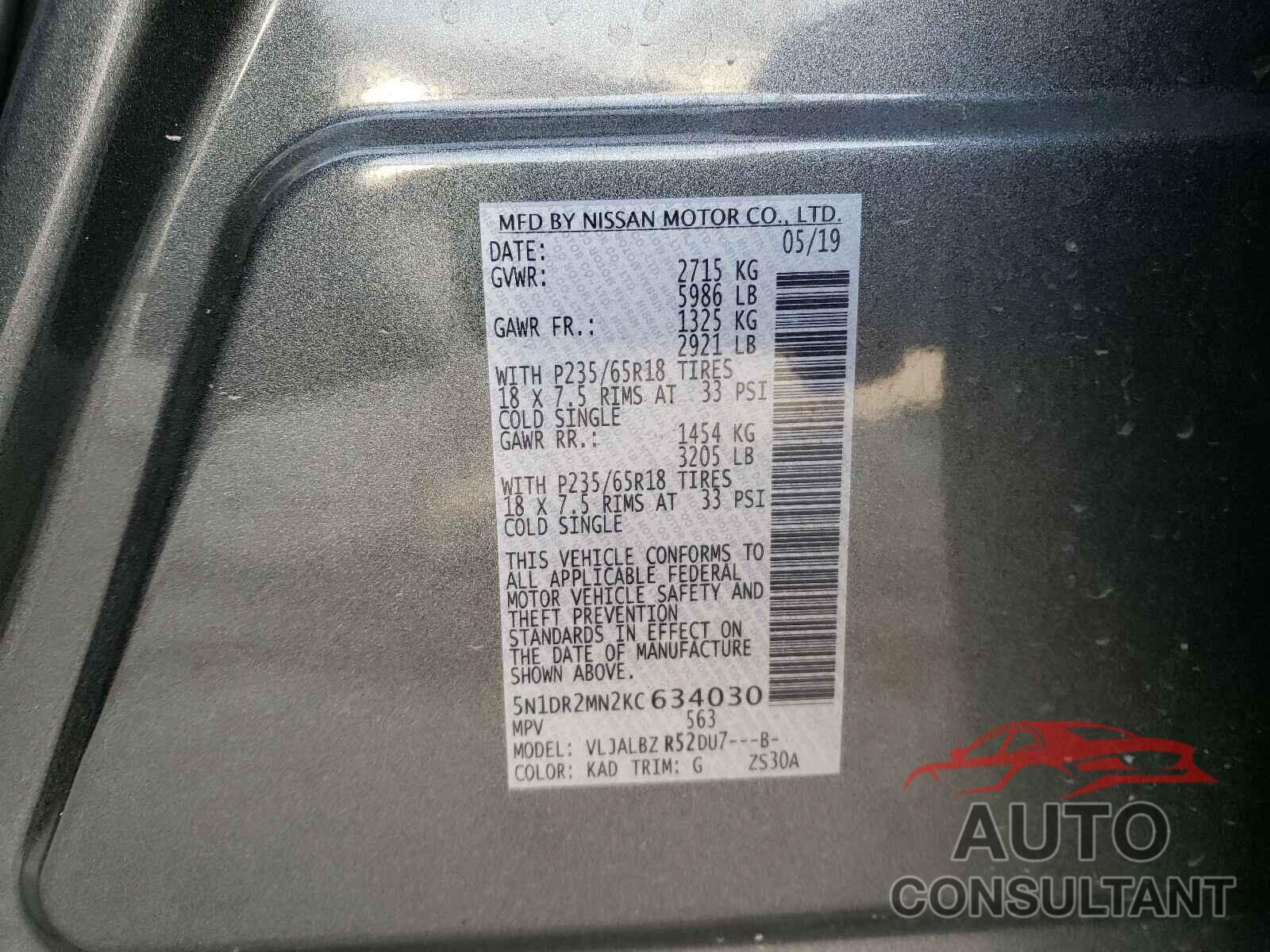 NISSAN PATHFINDER 2019 - 5N1DR2MN2KC634030
