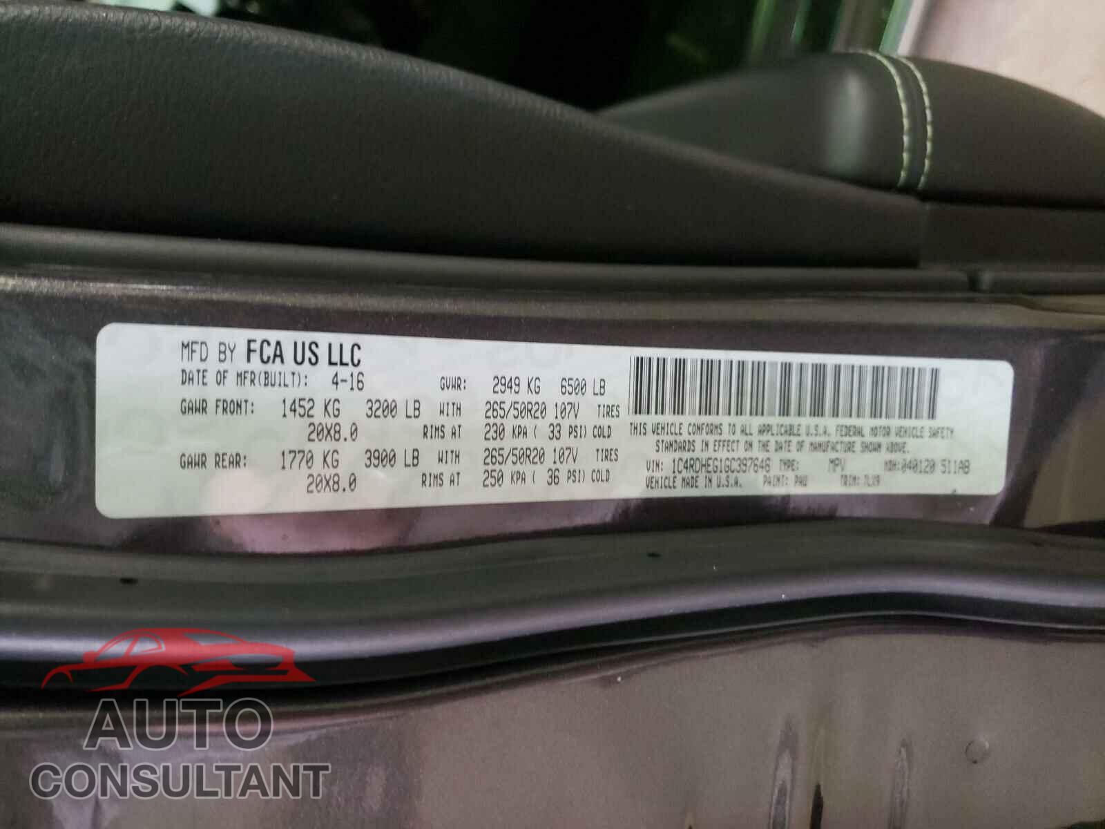 DODGE DURANGO 2016 - JN8AT2MV3HW283083