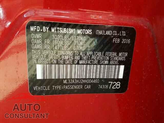 MITSUBISHI MIRAGE 2017 - ML32A3HJ2HH004460