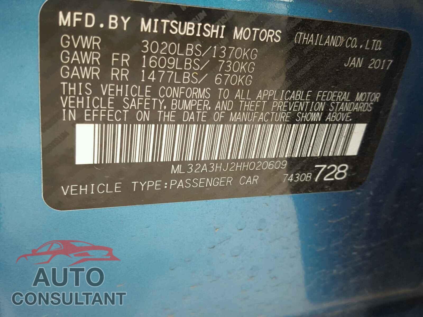 MITSUBISHI MIRAGE 2017 - ML32A3HJ2HH020609