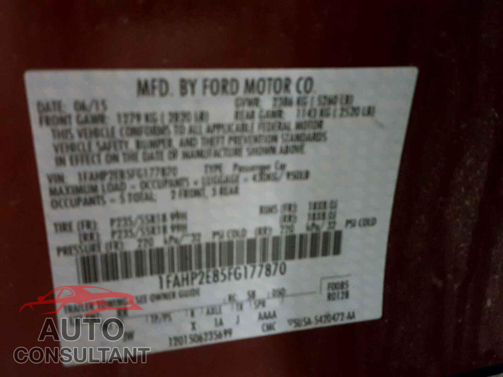 FORD TAURUS 2015 - 1FAHP2E85FG177870